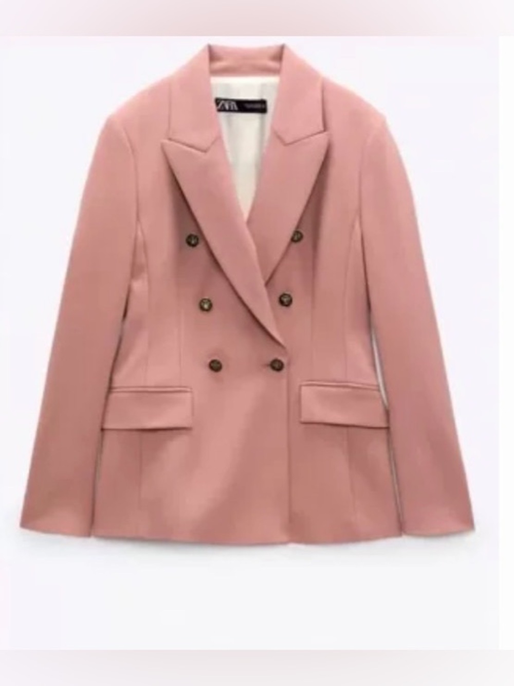 Zara Double Breast Blazer Monogram Buttons Mauve Pink Size Small